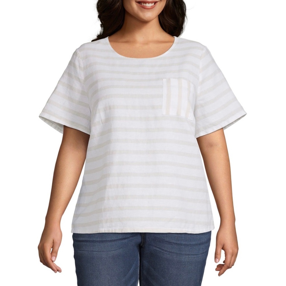 Liz Claiborne Short Sleeve Linen Tee flax Stripe